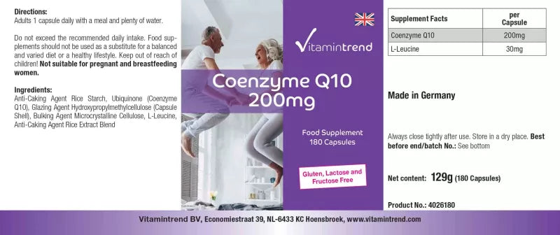 Coenzym Q10 200 mg - 180 Kapsler - Vegansk - Høj dosis