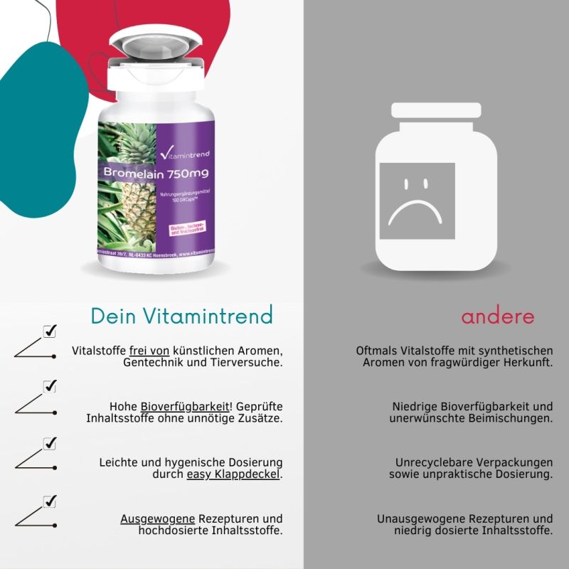 Bromelain 750mg - vegansk - 180 kapsler