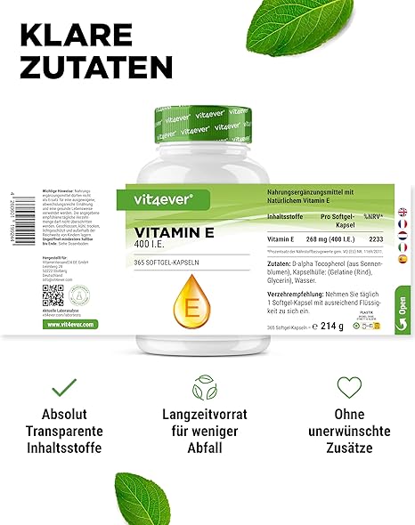 Vitamin E 400 I.E. - 365 Softgel Kapseln