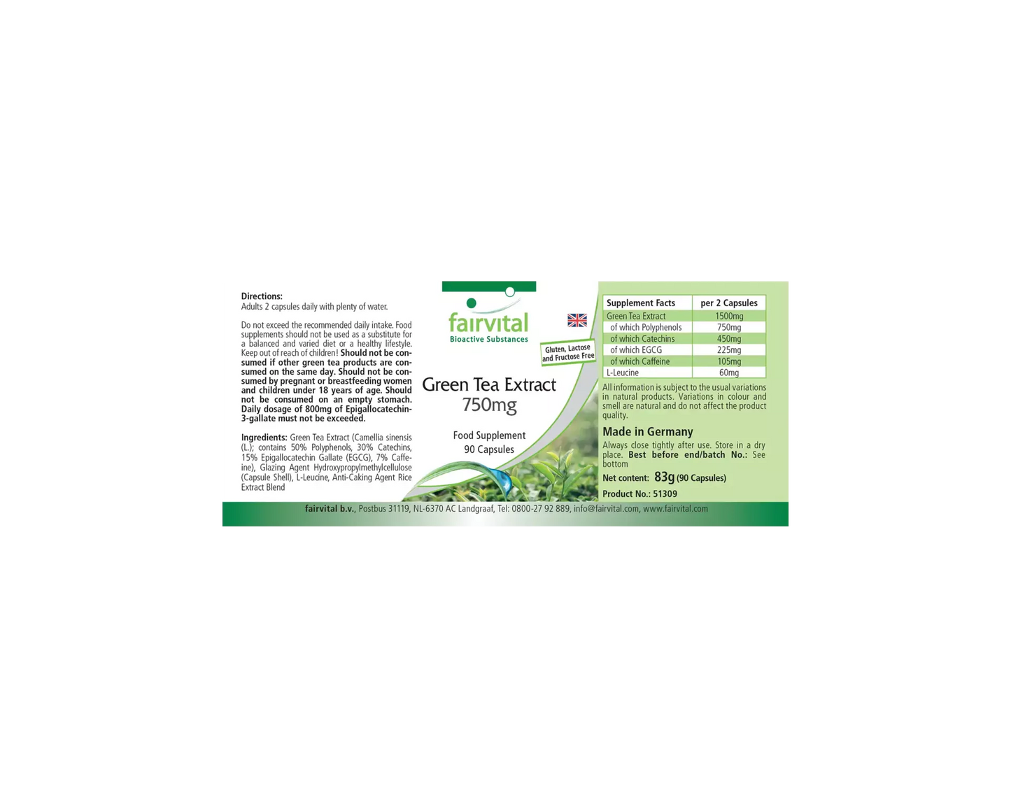 Grøn (Green) Tea Extract 750mg - 90 Capsules