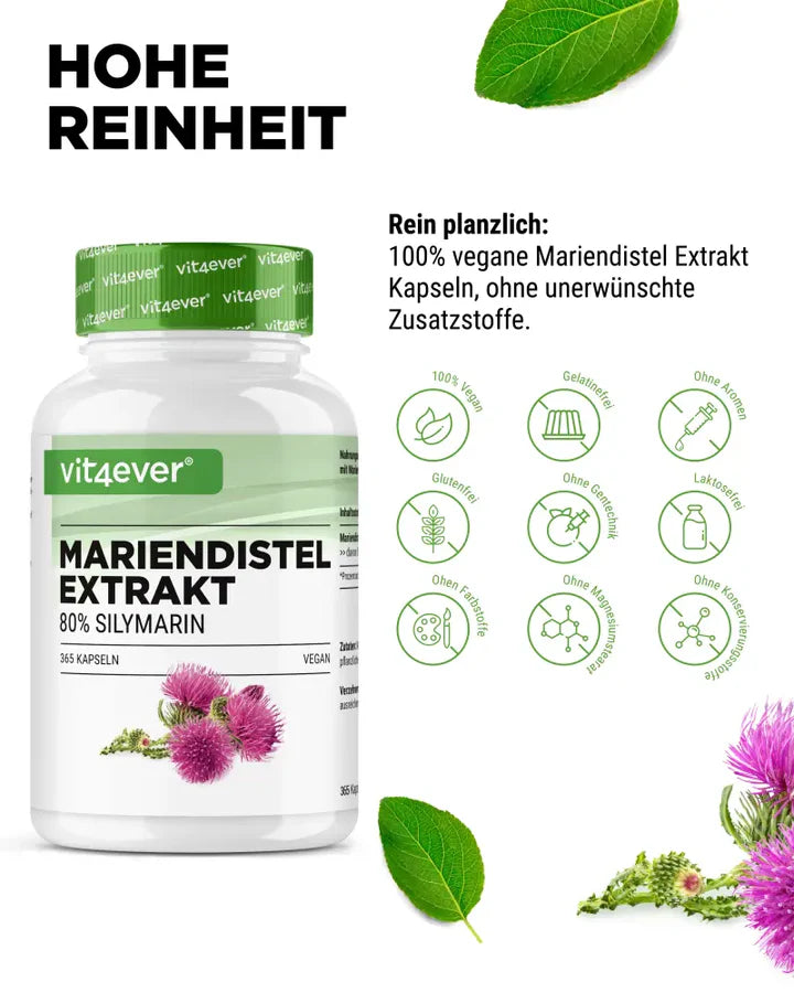 Marietidsel (Mariendistel) Ekstrakt 500 mg & 400 mg Silymarin - 180 eller 365 kapsler