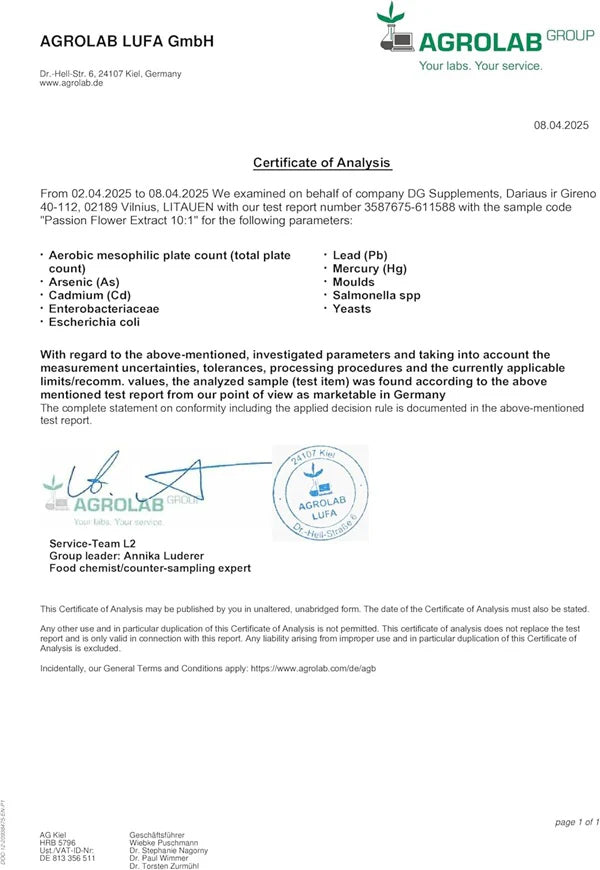 Passionsblomst ekstrakt 500 mg (10:1), 120 kapsler
