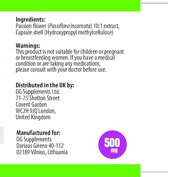 Passionsblomst ekstrakt 500 mg (10:1), 120 kapsler