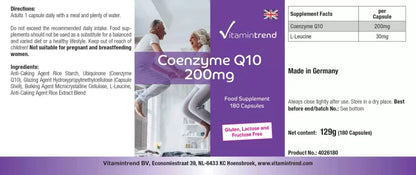 Coenzym Q10 200 mg - 180 Kapsler - Vegansk - Høj dosis