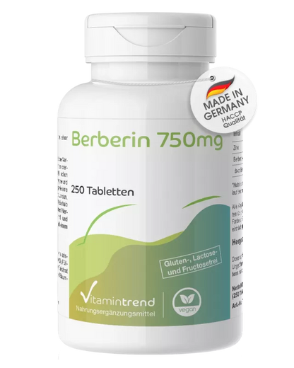 Berberinekstrakt HCL - 750 mg, 250 tabletter