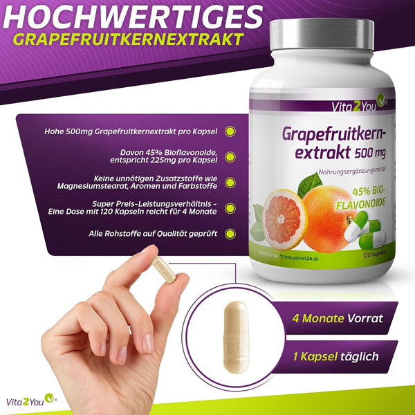 Grapefrugtkerneekstrakt 500 mg - 120 kapsler