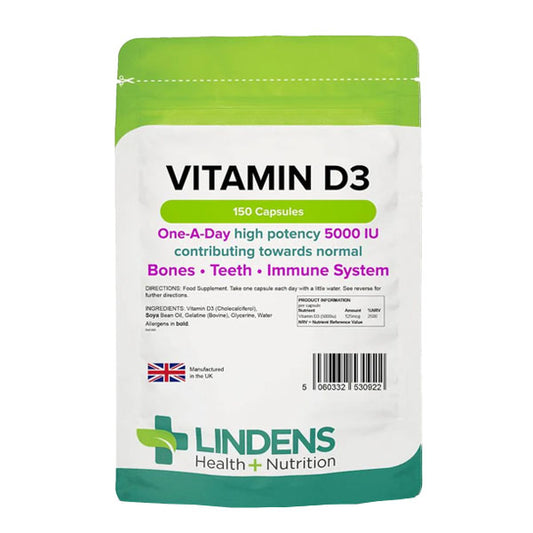 D3-Vitamin - 5000 IE - 150 kapsler fra Lindens