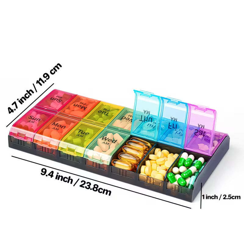 Ekstra Stor 7-Dages Pilleorganisator – AM/PM, Dobbeltdosis, Sort
