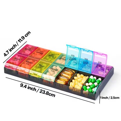 Ekstra Stor 7-Dages Pilleorganisator – AM/PM, Dobbeltdosis, Sort