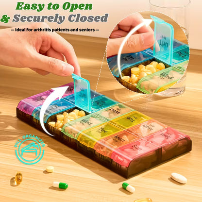 Ekstra Stor 7-Dages Pilleorganisator – AM/PM, Dobbeltdosis, Sort