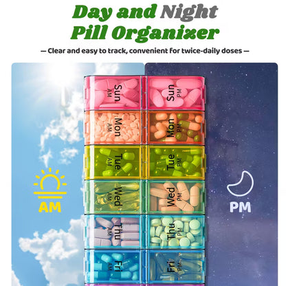 Ekstra Stor 7-Dages Pilleorganisator – AM/PM, Dobbeltdosis, Sort