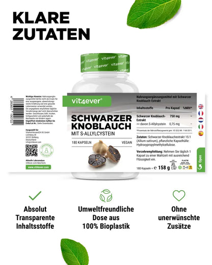 Sort hvidløgsekstrakt - 180 kapsler med 750 mg