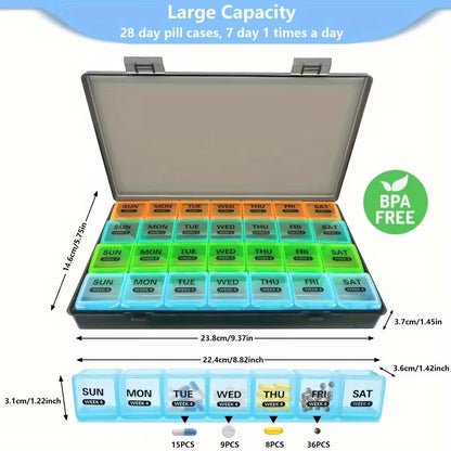 28-rums Pilleæske – Stor Kapacitet, 4×7-Dages Indsatser