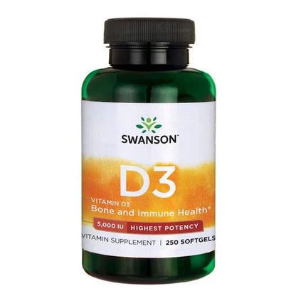 D3 Vitamin - højpotent 5000 IU (125 mcg) 250 softgel kapsler