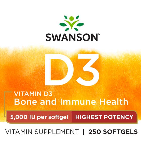 D3 Vitamin - højpotent 5000 IU (125 mcg) 250 softgel kapsler