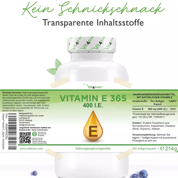 Vitamin E 400 I.E. - 365 Softgel Kapseln