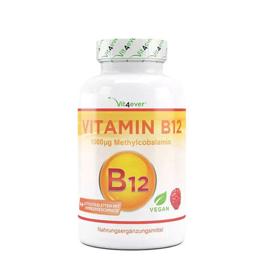 B12 Vitamin med hindbærsmag, aktiv Methylcobalamin, 1.000 mg - 365 sugetabletter